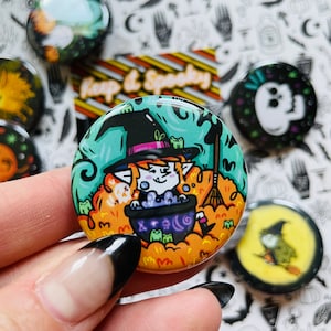 Witch Button or Magnet | Halloween Button | Halloween Magnet | Spooky Season Button | Witch Pin | Original Art by Lydia Jean Art