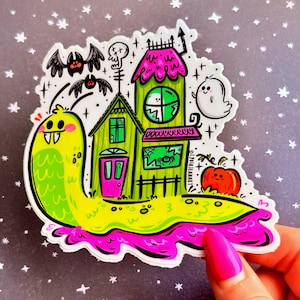 Halloween Sticker | Haunted House Sticker | Haunted Snail Shell | Halloween Art | Snail Sticker | Original Art By - Lydia Jean Art image 1