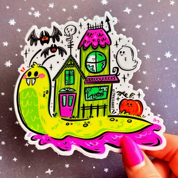 Halloween Sticker | Haunted House Sticker | Haunted Snail Shell | Halloween Art | Snail Sticker | Original Art By - Lydia Jean Art