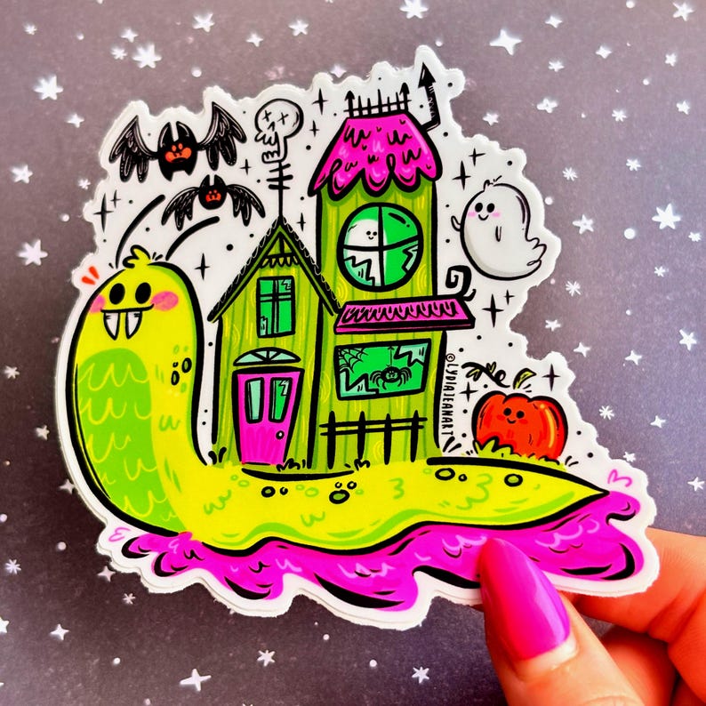 Halloween Sticker | Haunted House Sticker | Haunted Snail Shell | Halloween Art | Snail Sticker | Original Art By - Lydia Jean Art image 1
