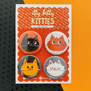 Cat Magnet or Pin set | Cat gift | Cat Party | Cat Art | Kitty Art | Halloween Cats | Black Cat | Original Ary by Lydia Jean Art