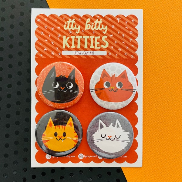 Super cute Cat Magnet or Pin set | Cat gift | Cat Party | Cat Art