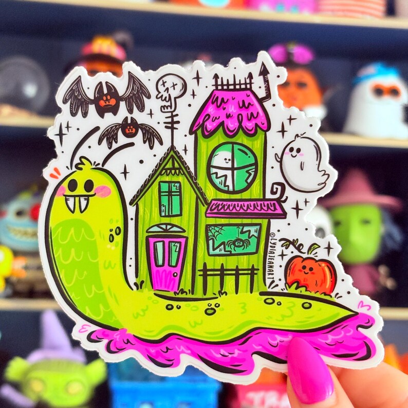 Halloween Sticker | Haunted House Sticker | Haunted Snail Shell | Halloween Art | Snail Sticker | Original Art By - Lydia Jean Art image 5