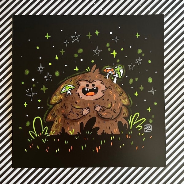 Bigfoot Grassman Art Print for Cryptid Lovers | Halloween Art | Cryptid creature Illustration