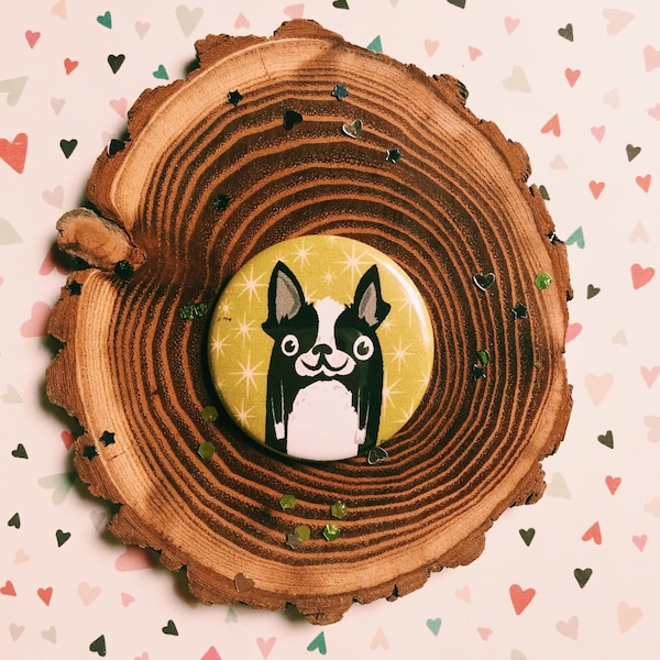 Boston Terrier Pin, Boston Terrier Magnet, Cute Smush Face Art