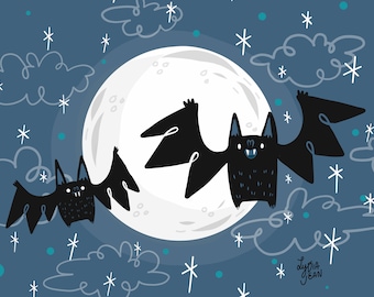 Cute Bat Halloween Art Print | Spooky Wall Decor