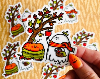 Apple Picking Ghost & Pumpkin vinyl sticker