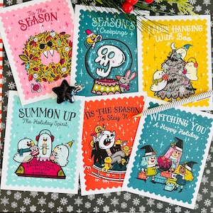 Ensemble de cartes postales festives effrayantes | Jeu de cartes postales pour enfants | Papeterie mignonne | Jeu de cartes de Noël