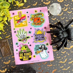 Gruselige Aufkleber mit Positiven Sprüchen | Halloween Sticker | Lydia Jeanskunst | Affirmations Aufkleber | Selbstfürsorge | Gruselige Jahreszeit
