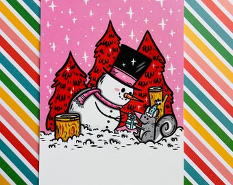 Let it Snowman Art Print for Christmas | Holiday Art | Snowman Illustration