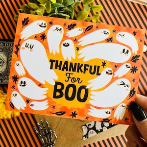 Tarjeta de agradecimiento por Boo / Tarjeta de Acción de Gracias / Tarjeta individual / Tarjeta de felicitación / Tarjeta de Acción de Gracias espeluznante / Tarjeta festiva / Tarjeta doblada / Tarjeta en blanco