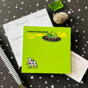 UFO Cow Abduction Post-It Notatnik samoprzylepny