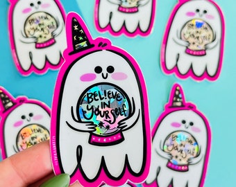 Believe In Yourself Holographic Shiny Ghost Sticker | BOOLIEVE IN YOURSELF | Original Art by Lydia Jean