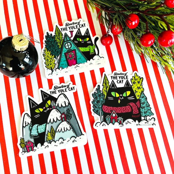 Yule Cat vinyl stickers (Set or Singles) | Creepmas Sticker | Hexmas Sticker | Sticker Pack | Cat Sticker | Holiday Sticker | Spookmas