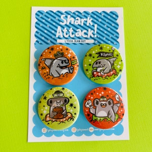 Pirate Shark Attack pin or magnet sets|  gift for shark lovers | shark gift | shark pin | Shark magnet