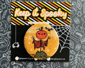 Scarecrow Halloween Pin or Button » Fall Art » Scarecrow Button for Spooky Fans