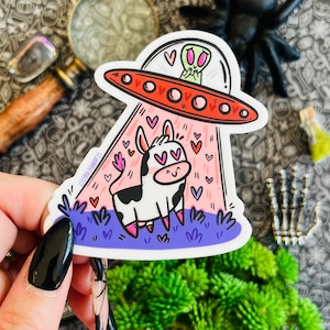 UFO Love vinyl sticker | Cryptids | Cute UFO  | Cryptozoology | Cute Alien | UFO abduction Sticker | Ufo Sticker | Vinyl Sticker