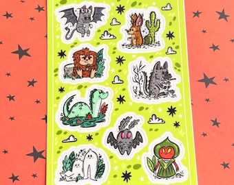 Cryptids Catching Sticker Sheet | Paranormal Lore Stickers