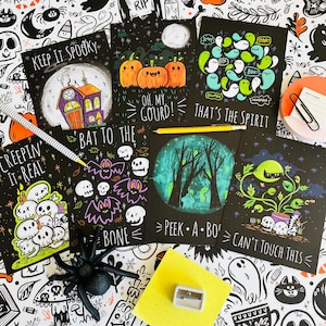 Spooky Hellos Postcard Set (7 diseños) / Juego de postales para niños / Fiesta de Halloween / Invitaciones postales para otoño