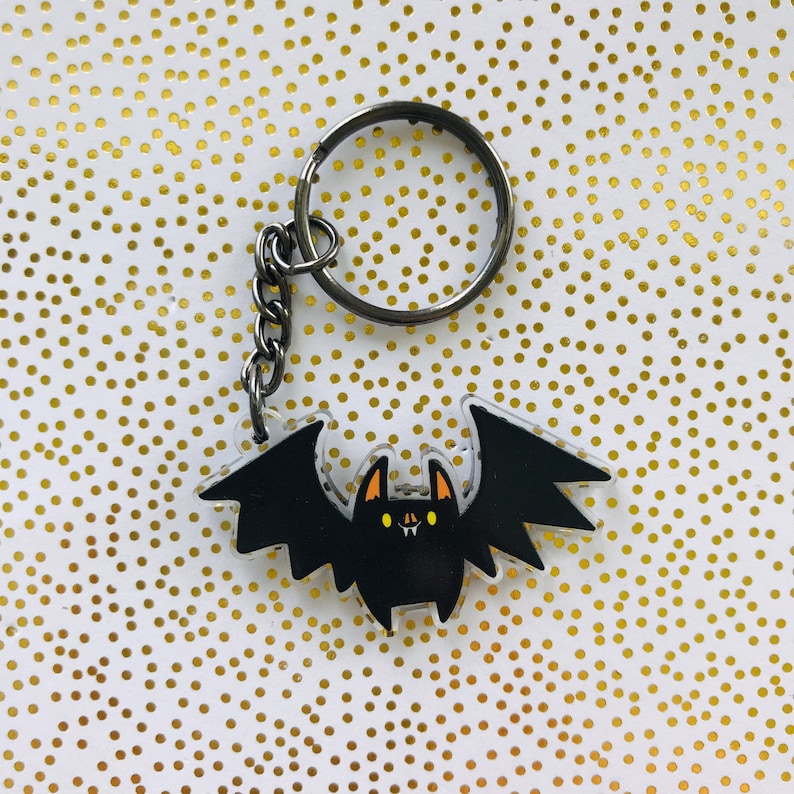 Bat Keychain Cute Bat Keychain Halloween Keychain Spooky Etsy