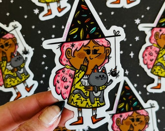 Witch & Pet Kitty Vinyl Sticker