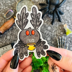 Mothman Coffee vinyl sticker| Cryptids | Cute Cryptid  | Cryptozoology | Cute Mothman | Mothman Sticker | Paranormal Sticker