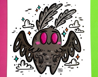 Mothman in the Sky Art Print for Halloween Lovers | Halloween Art | Halloween Illustration