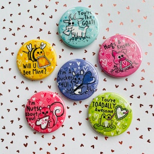 Punny Valentine’s Pals Magnet Button or Magnet Set | Valentines present | Valentines gift | Valentines Pin
