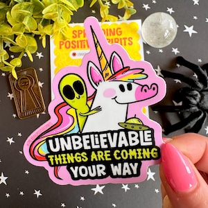 Einhorn und Alien Vinyl Aufkleber | Positive Affirmation Aufkleber | Erhebender Aufkleber für Journals, Laptops, Wasserflaschen | Lydia Jeankunst