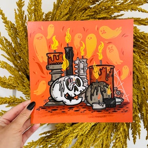 Ghost Flames Candle Art Print | Halloween Spooky Cute Horror Art |Halloween Art | Fall Art