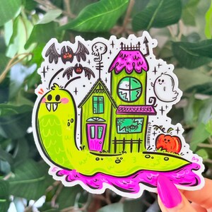 Halloween Sticker | Haunted House Sticker | Haunted Snail Shell | Halloween Art | Snail Sticker | Original Art By - Lydia Jean Art image 4