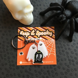 Spookachtige graf-sleutelhanger, spooksleutelhanger, Halloween-sleutelhanger, spookachtige sleutelhanger, spookbedel, Halloween-bedel
