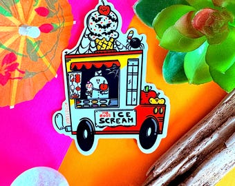 Adesivo del camioncino dei gelati Summerween: arte spettrale di Halloween
