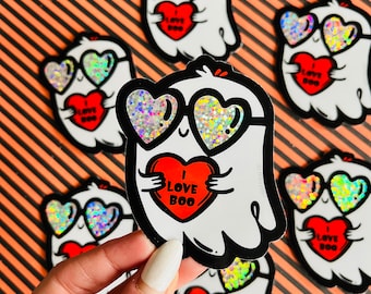 I LOVE BOO Holographic Rainbow Vinyl Sticker