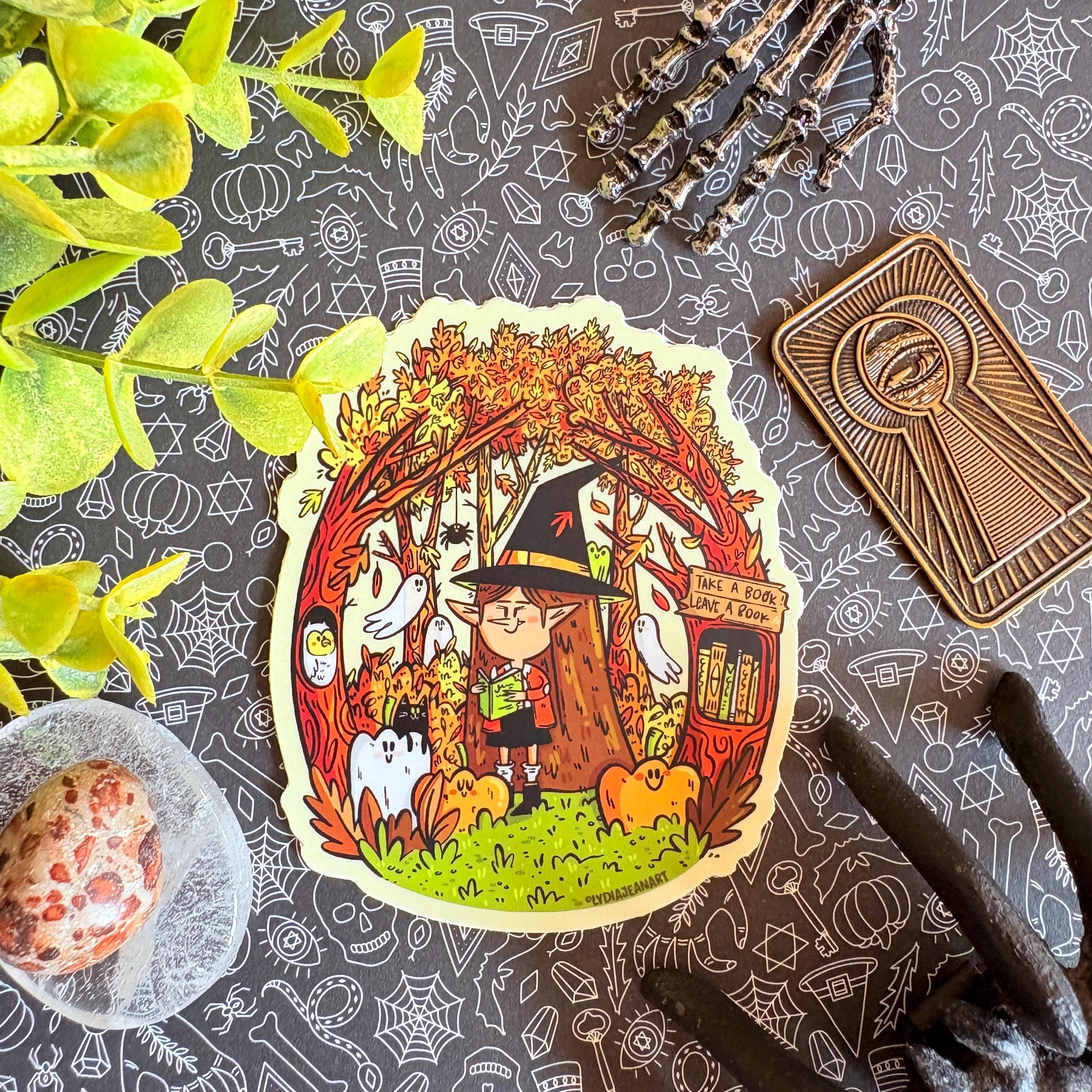Haunted Library Sticker: Halloween Book Ghost Art - Etsy