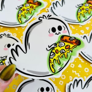 Pizza Ghost Vinyl Sticker | Spooky vinyl sticker decal | journal sticker | Waterbottle decal removable