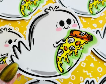 Pizza Ghost Vinyl Sticker | Spooky vinyl sticker decal | journal sticker | Waterbottle decal removable