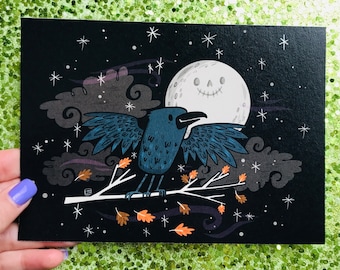 Crow Yokai Art Print for Halloween Lovers | Halloween Art | Halloween Illustration