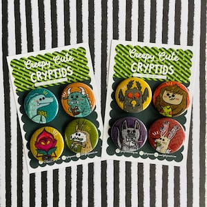 Cryptid Magnet or Pin set | Cryptid Pin back Button | Cryptid Magnet | Mothman Button | Cryptid Art | Original Art by Lydia Jean Art
