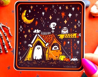 Pegatina de Summerween / Campamento de Halloween / Pegatina de Halloween / Pegatina de campamento de verano / Calcomanía de verano de Ghoul caliente / Arte original de Lydia Jean Art