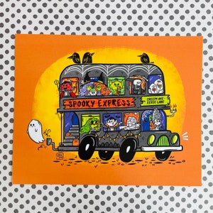 Spooky Express Halloween Bus Art Print for Halloween Lovers | Spooky Art | Creepy Cute Kids Halloween Illustration