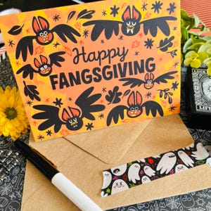 Biglietto di auguri Fangsgiving / Biglietto del Ringraziamento / Biglietto singolo / Biglietto di auguri / Ringraziamento spettrale / Biglietto di auguri / Biglietto piegato / Biglietto vuoto