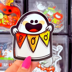 Boo Sticker | Halloween Sticker | Cute Ghost Sticker | Halloween Ghost | Vintage Halloween | Ghost Art | Original Art By - Lydia Jean Art image 1