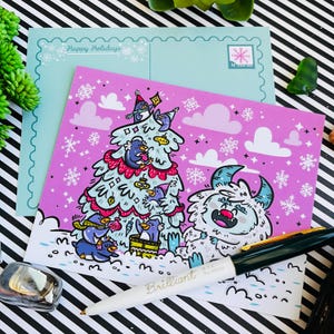 Yeti-Weihnachtspostkarten (4er Pack) | Gruselige Weihnachtliches Postkarten Set