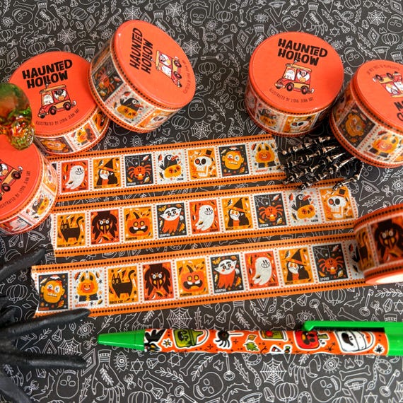 Haunted Hollow Spooky Stamp Washi Tape: Halloween Washi Tape - Original Art By Lydia Jean Art