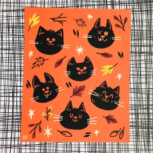 Autumn Cat Print of Black Cat Art Print | Cat Lovers Art | Halloween Art | Black Cat Art