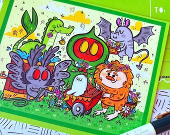 Springtime Cryptids Postcards (4 pk) | Pen Pal Postcrossing Paranormal Art