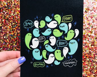 Spooky Ghost Gang Art Print | Cute Halloween Illustration