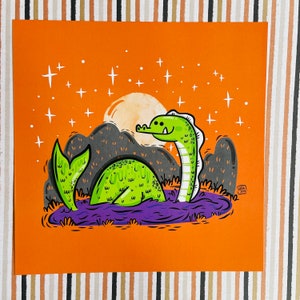 Nessie the Loch Ness Monster Art Print | Halloween Illustration | Sea Monster Artwork