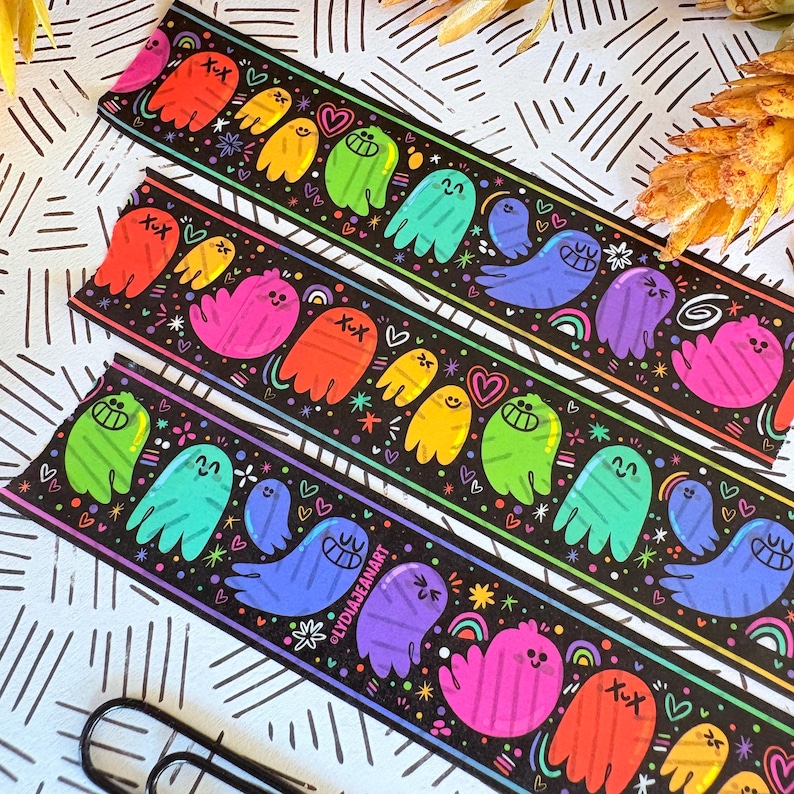 Ruban adhésif Washi Ghost arc-en-ciel : ruban adhésif Washi pour Halloween - oeuvres d'art originales de Lydia Jean Art image 1